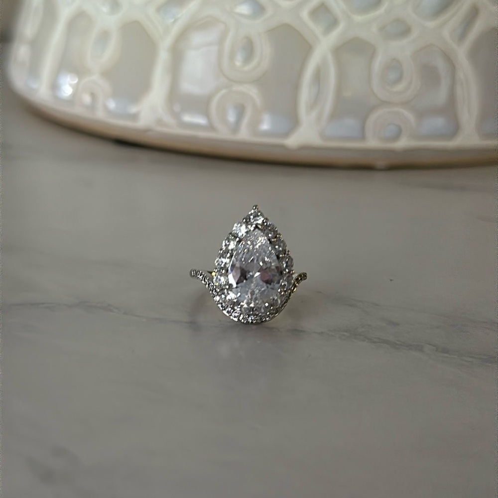 Pear halo CZ Sterling Silver ring